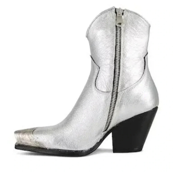 NEW Free People Brayden Western Boots Leather, Steel Metallic Silver - Picture 6 of 11